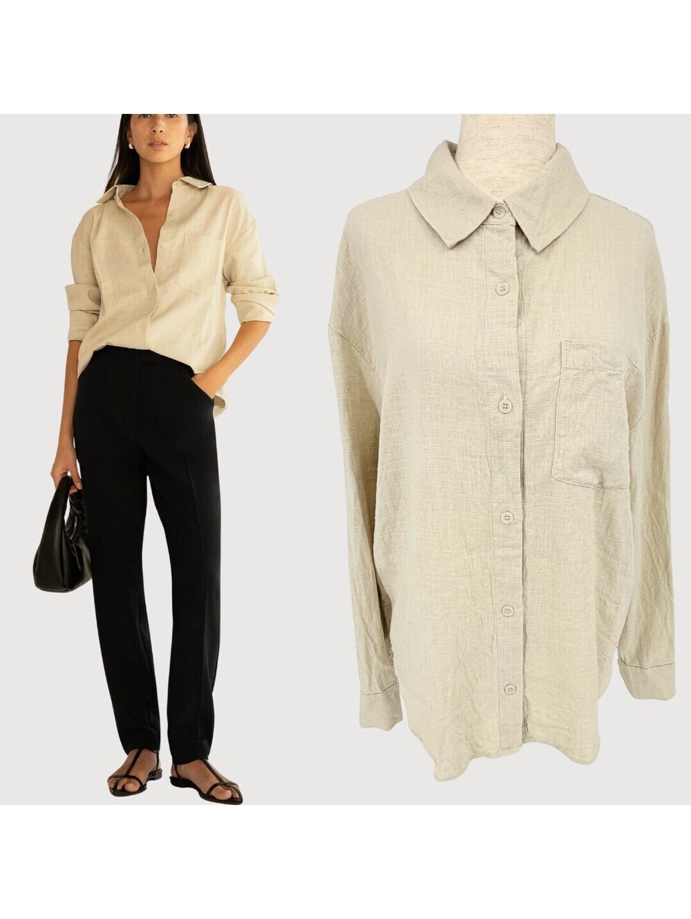 Oak + Fort Linen Blend Button Up Shirt Medium